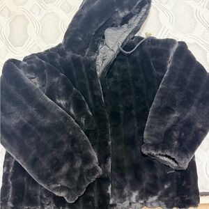 Black Faux Fur Hooded Jacket